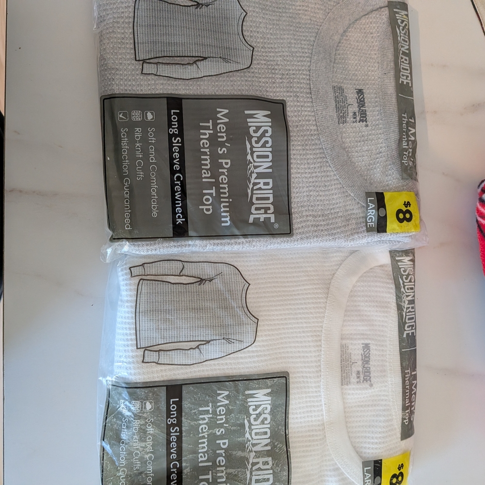 Mission Ridge Men's Thermal Crewneck - Gray and White